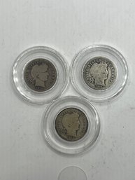 3 Barber Silver Dimes 1911, 1911-D, 1911-S