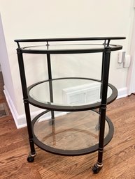 Three Tier Metal Bevelled Glass Round Side Table On Wheels