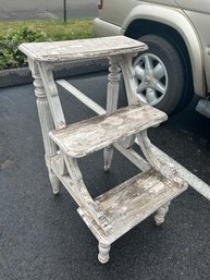 Vintage Carved Wood Library Stairs With Wonderful Shabby Chic Paint