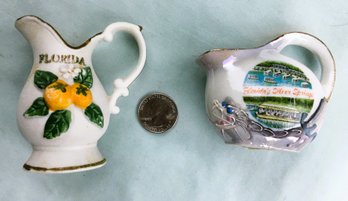 Lot Of 2 Vintage 1950s - 1960s Florida Miniature Mini Porcelain Pitcher Creamer Kenmar Japan W/ Dragon