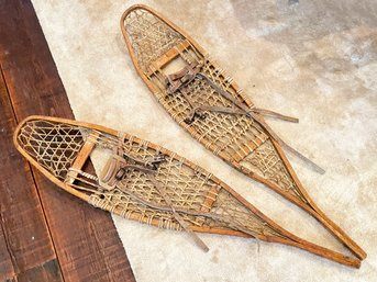 A Pair Of Vintage Wooden Snow Shoes