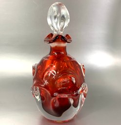 Aseda Sweden Bo Borgstrom Cranberry Glass Decanter Hand Blown