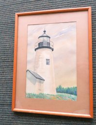 Original Watercolor Lighthouse With Framed Print On Opposite Side