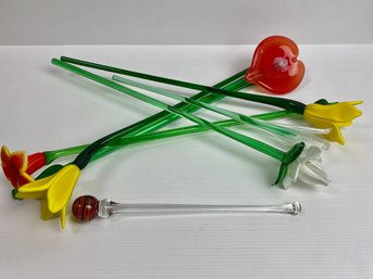 Hand-blown Art Glass Flowers And Stirrer (7)