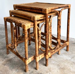 A Trio Of Vintage Rattan Nesting Tables By Ficks Reed