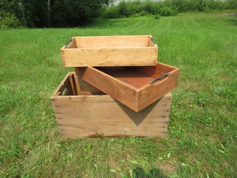 3  Wood Crates And Trays With Handles