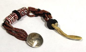 Antique Venetian Art Glass Bead And Buffalo Nickel Bracelet