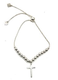 Vintage Sterling Silver Beaded Cross Pendant Bracelet