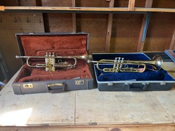 Lot Of 2 1970s-1980s Conn Trumpets With Mouthpieces Good Working Condition