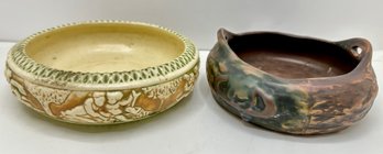 2 Antique Roseville Bowls, Including Donatello, Unmarked