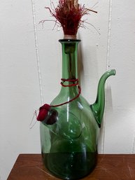 Italian Green Glass Wine Decanter With Spout And Ice Chamber