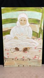 Large Original Signed Oil Painting Of Doll In A White Dress Painting