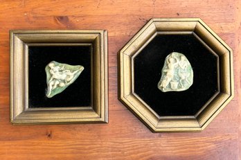 A Pairing Of Antique Alabaster Relief Carvings On Velvet Mounts