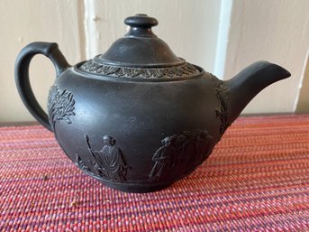 Wedgwood Tea Pot Black Basalt Jasperwear 6.75x4x4.5in Made In England Perfect And  Rare