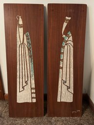 A Pair Of Israilian Mid Century Modern Carved Art