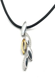Sterling Silver Two Toned Vermeil And Clear Stones Pendant On Corded Necklace