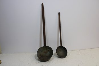 Pair Of Large Antique Copper Ladles.