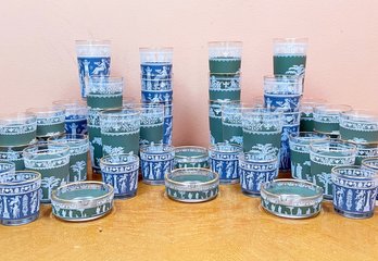 A Large Collection Of Vintage Painted Glassware