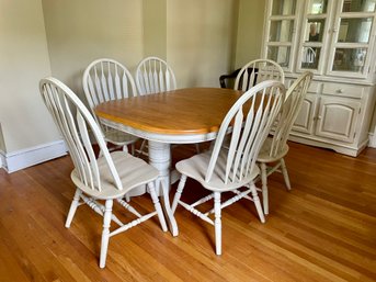 All Wood Oval Dining Table With Six Windsor Style Chairs