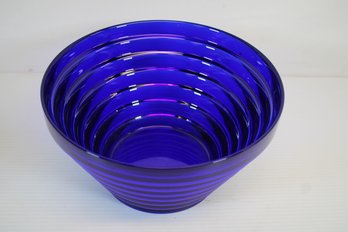 Blenko? Glass 10' Round Cobalt Art Deco Pyramid Step Bowl