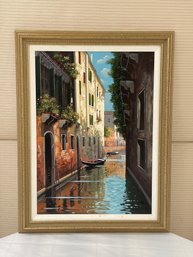 Venetian Canal Oil On Canvas Signed