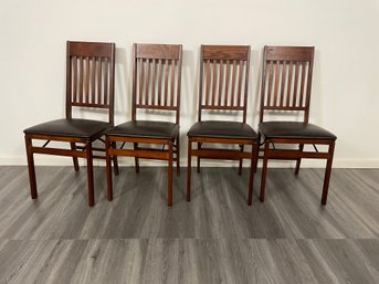Set Of 4 Foldable Wood Kitchen Chairs With Padded Seat Solid Wood Frame