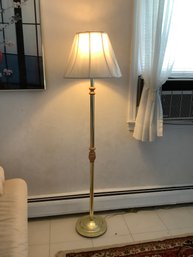 BRASS AND WOOD FLOOR LAMP