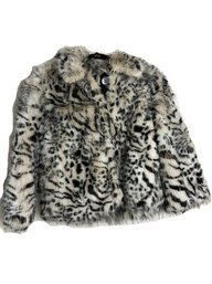 Faux Fur Leopard Print Cropped Coat, Size S