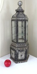 Silvery Mica Or Mercury Glass Flaked Lighthouse Top Display Cabinet