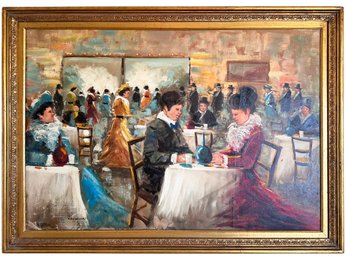 A Vintage Oil On Canvas, Cafe Scene, Continental School, Signed (Unreadable)