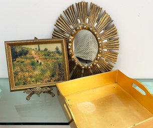 Vintage Decor - A Renoir Canvas Print, Mirror, And Tray