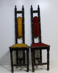 Pair Of Vintage 1900s Mexican Jacobean Hall Prayer Chairs