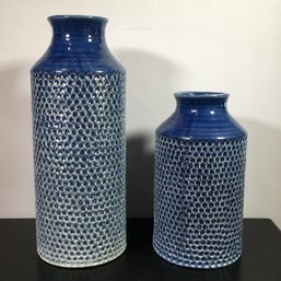 VERY NICE ! - Client Paid $475 For This Pair - Two Large Pieces Of Navy Blue Studio Pottery -  GREAT Looking !