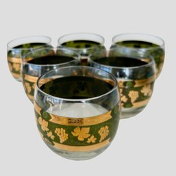 Set Of 6 Cora Hollywood Regency Gold & Green Roly Poly Glasses -6