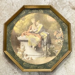 Vintage Victorian Print 'Love Letter' In Gold Octagon Frame