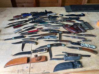 Vintage Lot Of 50 Knifes - BUCK - CASE II - SHRADE - CAMILLE - IMPERIAL - BOKER - Leather Sheaths & More