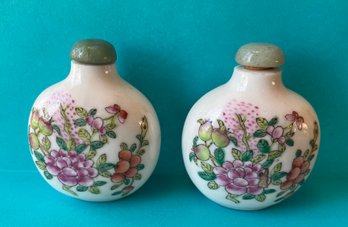 Pair Of Vintage Asian Snuff Bottles With Stoppers