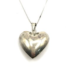 Vintage Mexican Sterling Silver Large Bubble Heart Pendant On Long Italian Chain