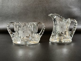 Another Beautiful Cut Glass Creamer & Sugar, American Brilliant Period