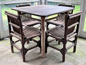 A 19th Century Adirondack Oak Stick Style Dining Table And Set Of 4 Chairs