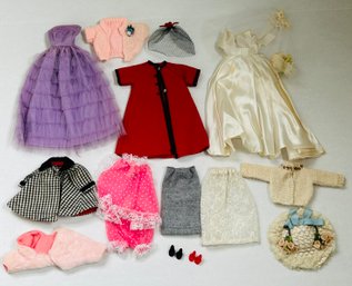 1960's Lot Of Home Sewn Doll Clothes Appear To Fit A Barbie  2 Pairs Of Plastic Heels ( READ Description)