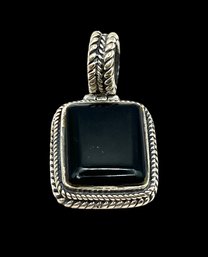 Vintage Sterling Silver Onyx Square Pendant