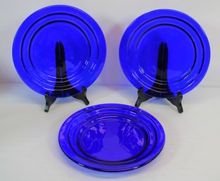 Vintage MCM Set Of Three Blenko? Cobalt 9' Dishes