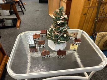 Miniature Christmas Village And Christmas Tree