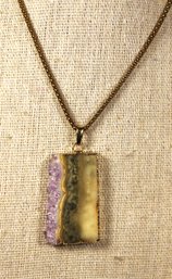 Fine Gold Over Sterling Silver Chain Necklace Having Amethyst Geode Pendant