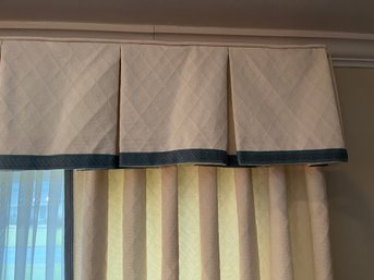 Custom Lined Curtain Panels And Valence - Cotton Blend Textured Fabric With Border Accent