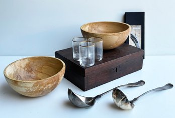 Vintage Wood Serving How's, Glassware, An Antique Box And More