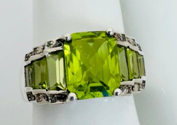 STERLING SILVER AND CUSHION CUT PERIDOT RING