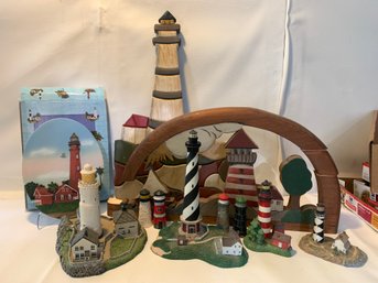 Lighthouse Lot - Danbury Mint, Wood And A Pretty NIB Plaque - See Notes