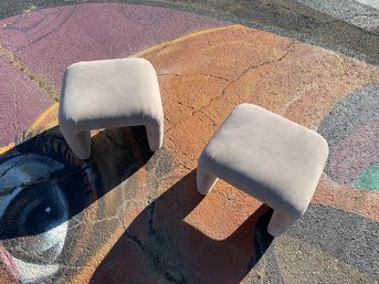 Pair Of 1980s Microsuede Waterfall Benches In Dove Gray